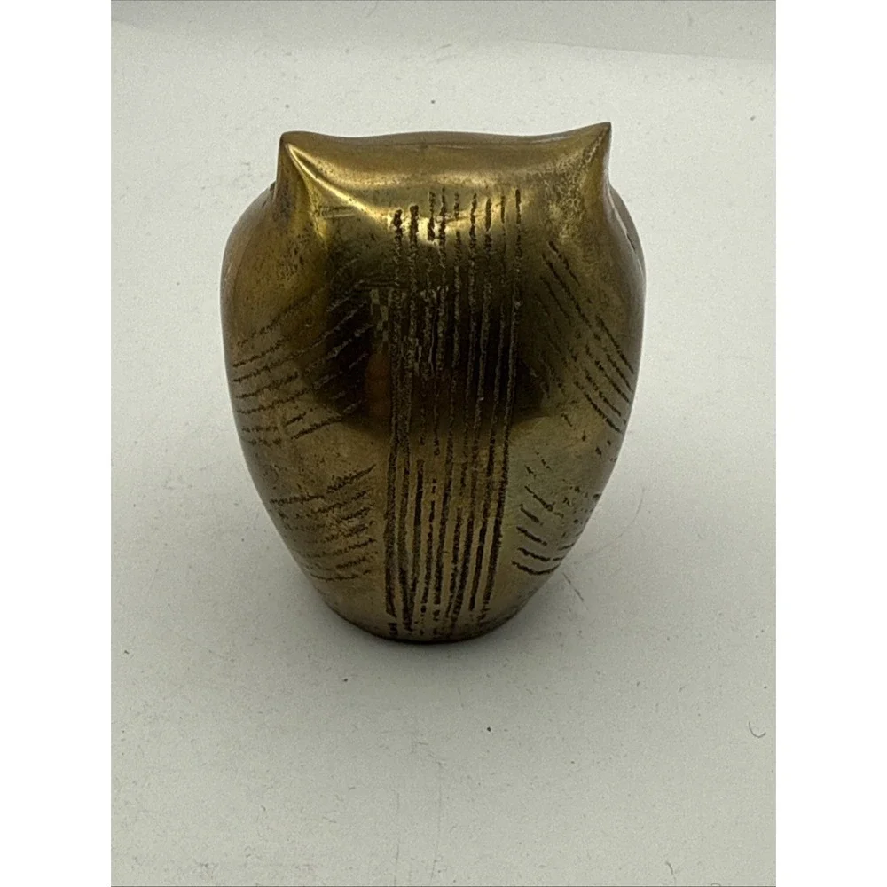 Solid Brass Owl Figurine Collectible MCM  Vintage Decor Paperweight Retro